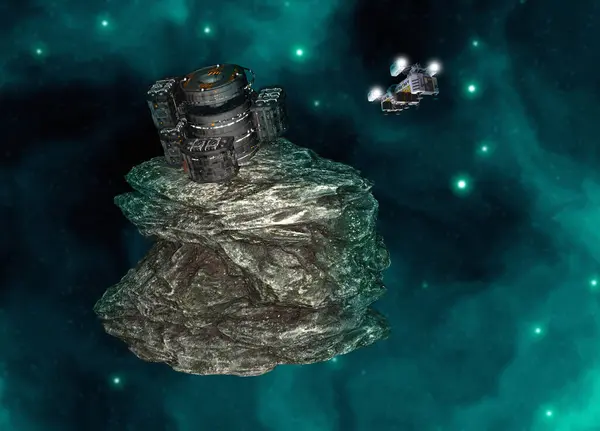 Uzay Gemisi Maden Asteroidine Varıyor Illüstrasyon — Stok fotoğraf