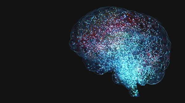 Çizgileri Işıldayan Noktaları Olan Insan Beyni Boyutlu Resimleme — Stok fotoğraf