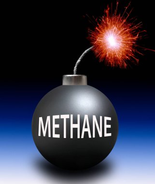 Methane bomb, conceptual illustration. Methane (CH4) is a greenhouse gas that contributes to global warming. clipart