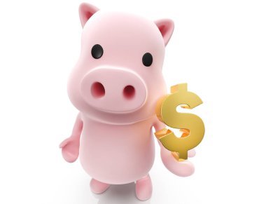 3d render of Pig with expression on white background