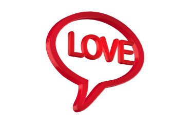 3d render  of speech bubble with phrase I Love You with a heart on white background