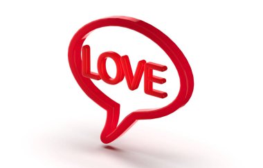 3d render  of speech bubble with phrase I Love You with a heart on white background