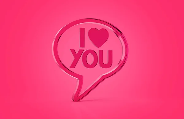 3d render  of speech bubble with phrase I Love You with a heart on pink background