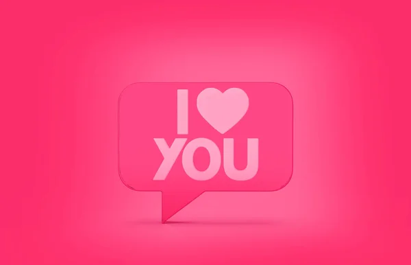3d render  of speech bubble with phrase I Love You with a heart on pink background