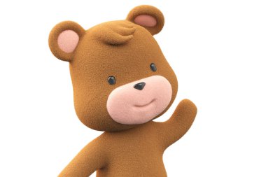 Happy teddy  bear saying hi. teddy bear isolated on white background  3D Render.
