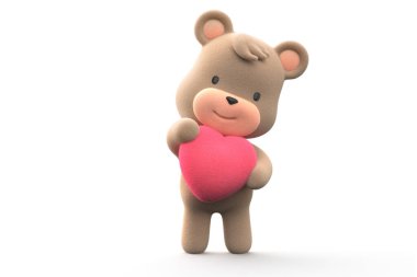 Teddy bear holding a heart. teddy  bear isolated on white background 3D Render.