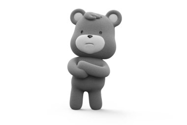 Teddy bear with crossed arm and with an upset face. teddy bear isolated on white background 3D Render.