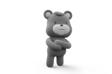 Teddy bear with crossed arm and with an upset face. teddy bear isolated on white background 3D Render.
