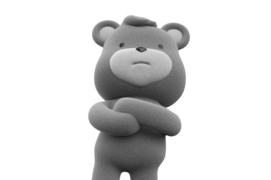 Teddy bear with crossed arm and with an upset face. teddy bear isolated on white background 3D Render.
