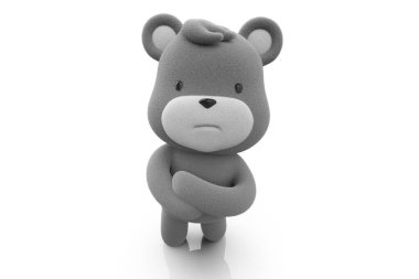 Teddy bear with crossed arm and with an upset face. teddy bear isolated on white background 3D Render.