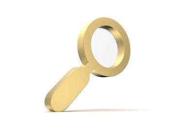 Beyaz arkaplanda izole edilmiş ve gölgesi olan büyüteç simgesi 3d 'yi ara