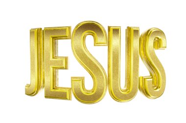 Word Jesus  written in gold in a 3d render clipart