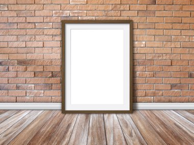 Blank frames wooden mockup with brick wall