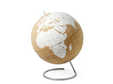 Globe world africa map cork texture isolated on white background