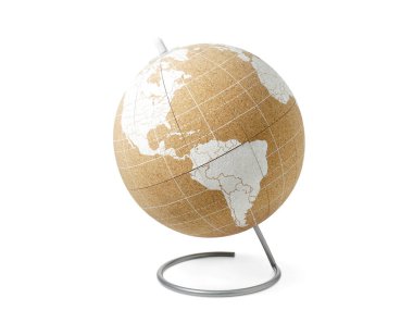 Globe world america map cork texture isolated on white background