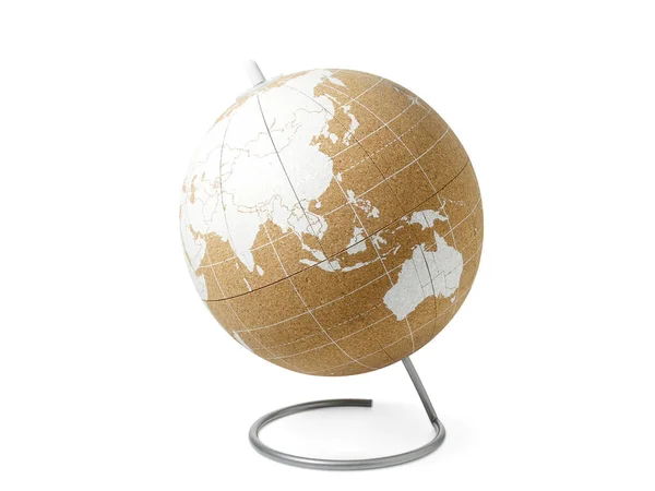 Globe World Asia Map Cork Texture Isolated White Background — Stockfoto