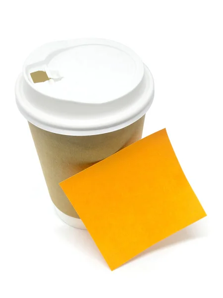 Paper Note Coffee Cup Isolated White Background — Foto de Stock