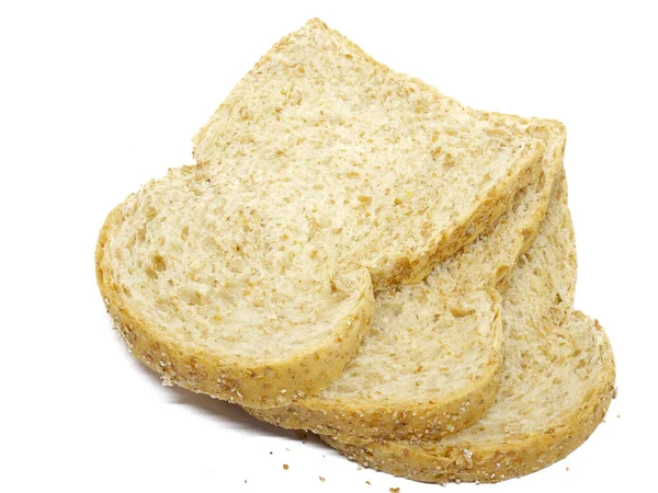 白い背景に隔離された新鮮なパン パンのスライストップビュー — ストック写真