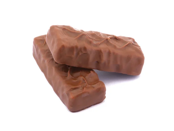 Barra Chocolate Aislada Sobre Fondo Blanco Deliciosa Barra Chocolate Caramelo — Foto de Stock