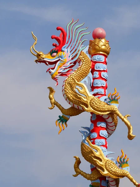 Chinese dragon on a pole background blue sky.