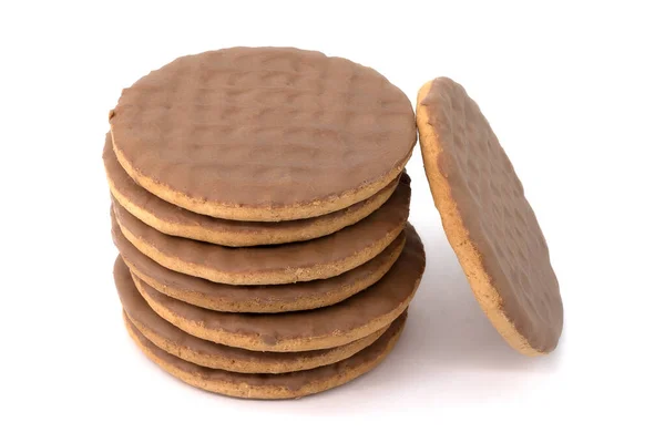 Chocolade Gecoat Biscuit Geïsoleerd Witte Achtergrond Selectieve Focus — Stockfoto