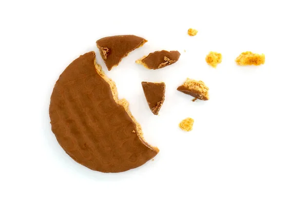 Μπισκότο Επικάλυψη Σοκολάτας Απομονωμένο Λευκό Φόντο Επιλεκτική Εστίαση — Φωτογραφία Αρχείου