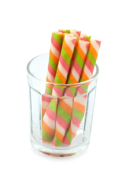 Wafer Stick Roll Glass Isolated White Background Colorful Wafer Stick — Stock Photo, Image