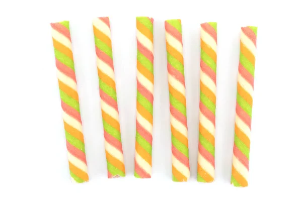 Wafer Stick Roll Isolated White Background Colorful Wafer Stick Rolls — Stock Photo, Image