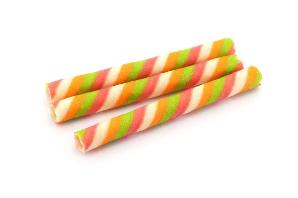 Wafer Stick Roll Izolowane Białym Tle Kolorowe Wałki Wafli — Zdjęcie stockowe