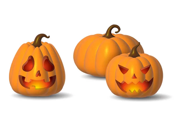 Holiday Halloween set of themed decorative elements for design. 3d objects in cartoon style. Pumpkin Halloween symbols collection.