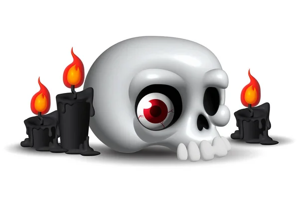 万圣节系列的主题装饰元素为设计 3D对象的卡通风格 骷髅和黑色蜡烛 — 图库照片