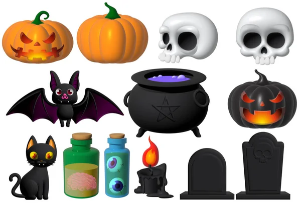 Holiday Halloween Zestaw Tematycznych Elementów Dekoracyjnych Projektowania Obiektów Stylu Kreskówki — Zdjęcie stockowe