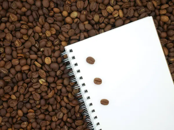 Libro Sobre Granos Café Textura Fondo Papel Para Notas Vista — Foto de Stock