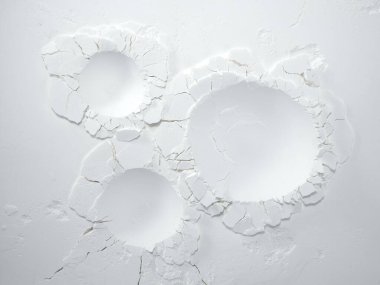 White flour texture background. Abstract powder texture. White powder surface with cracks and a round crater.