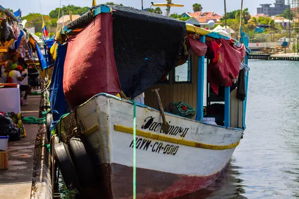 stock image Fishing boat in the port of Sint Anna Bay on the island of Curacao