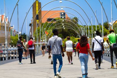 Willemstad, Curacao 'da turistler ve deniz kaplumbağaları.