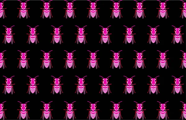 Bezproblémový Vzor Hmyzem Černém Pozadí Vektorová Ilustrace — Stock fotografie