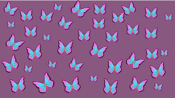 无缝隙的蝴蝶图案 背景是紫色的 矢量说明 — 图库照片