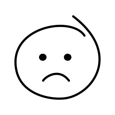 A black and white drawing of an ordinary emoticon with open eyes is sad, offended.