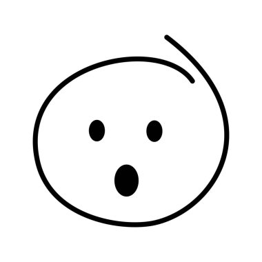 Black and white drawn surprised emoji with eyes wide open and mouth wide open