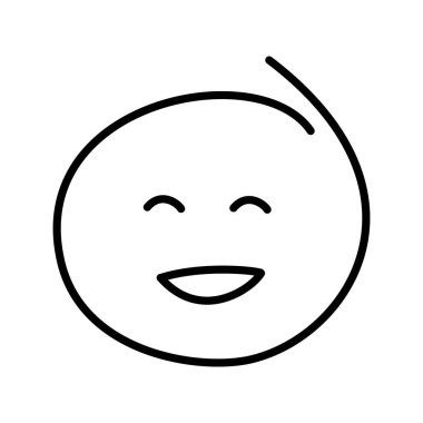 Black and white drawing of a laughing good-natured emoticon with closed eyes and open mouth