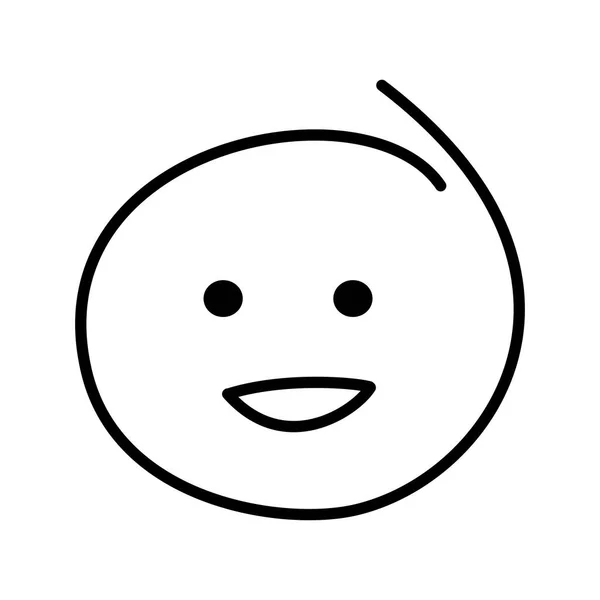 Black and white drawing of a laughing good-natured emoticon with open eyes.