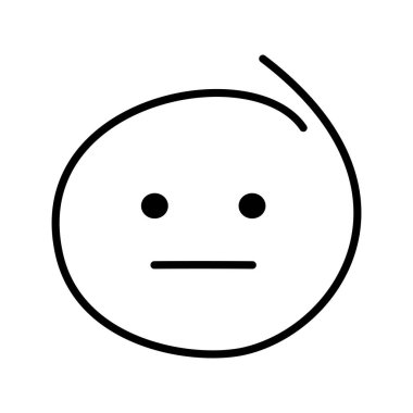 Black and white drawn emoticon without emotion with open eyes and a straight line of the mouth.