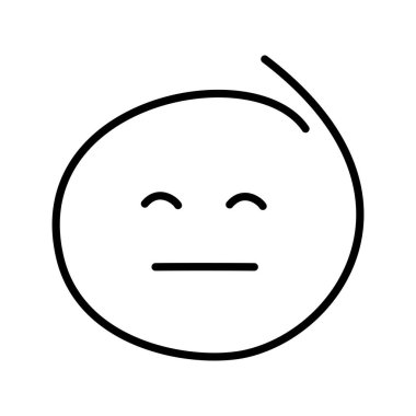 Black and white drawn emoticon without emotion with close eyes and a straight line of the mouth, squinting.