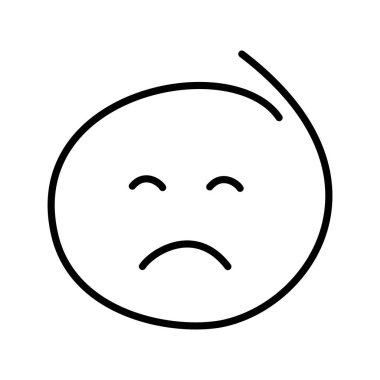 A black and white drawing of an ordinary emoticon with closed eyes is sad, offended.