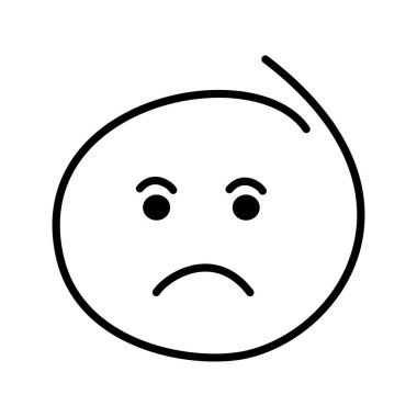 A black and white drawing of an ordinary emoticon with closed eyes is sad, offended