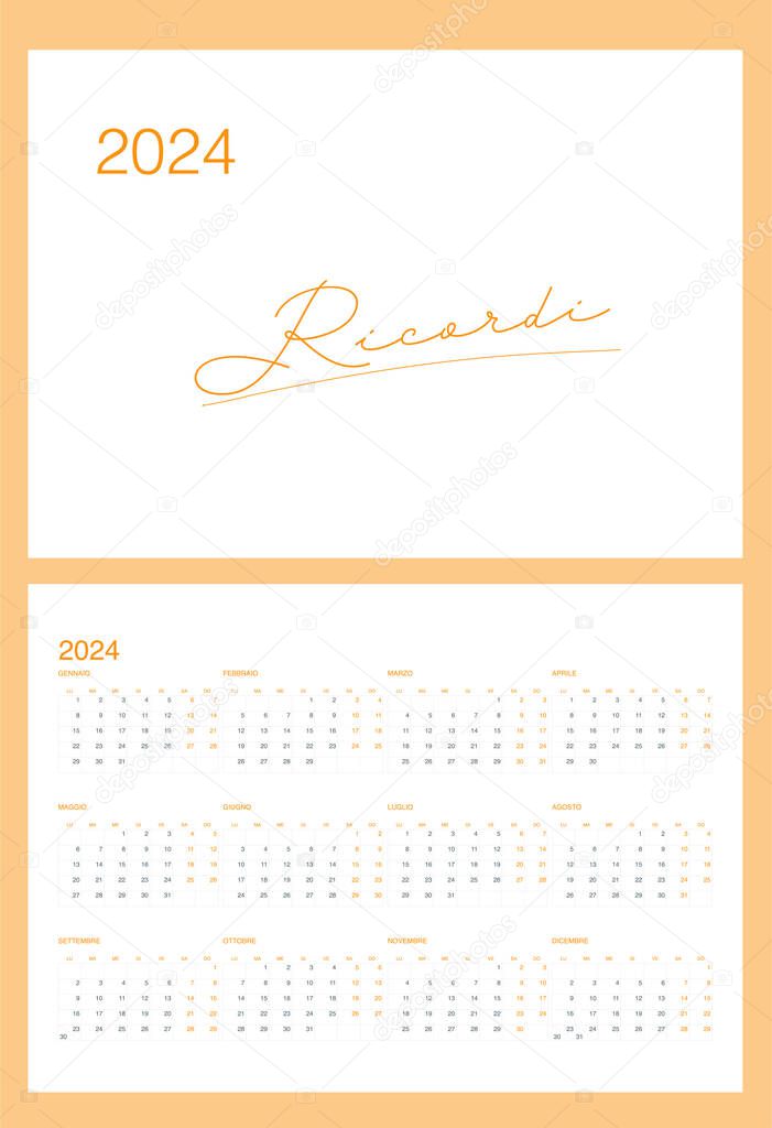 Griglia Calendario Minimalista 2024 Italiano Nel Colore Arancione 2024