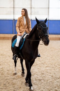 Ata binen güzel bir kadın. Hayat tarzı açık hava at binicisi..