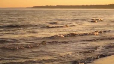 Deniz suyunun arka plan görüntüsü. Kumsalda köpüklü deniz kıyısı, yakın.