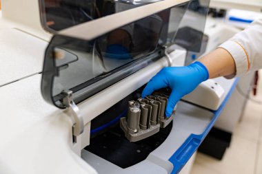 Healthcare biochemistry laboratory. Scientific modern researchment hospital.